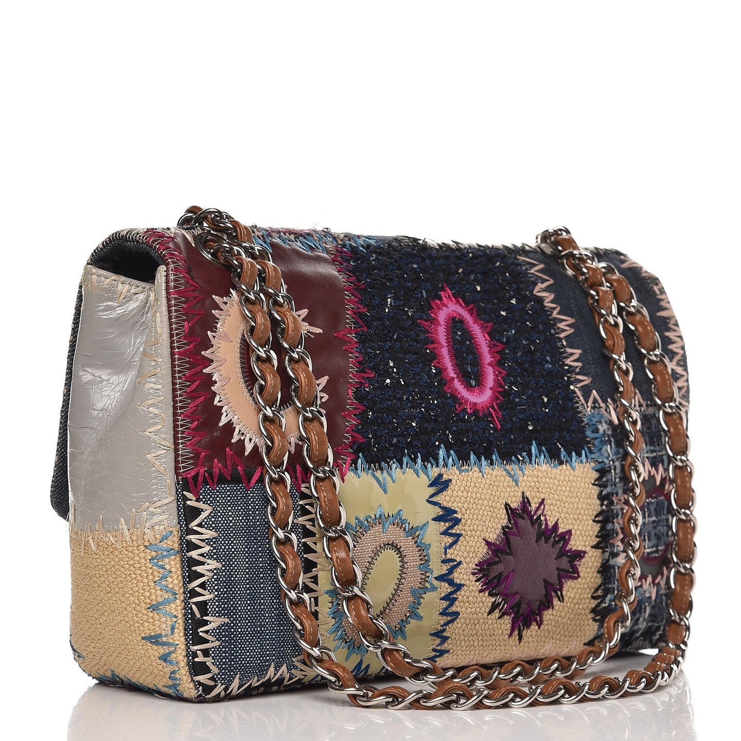Denim Tweed Patchwork Jumbo Single Flap Multicolor