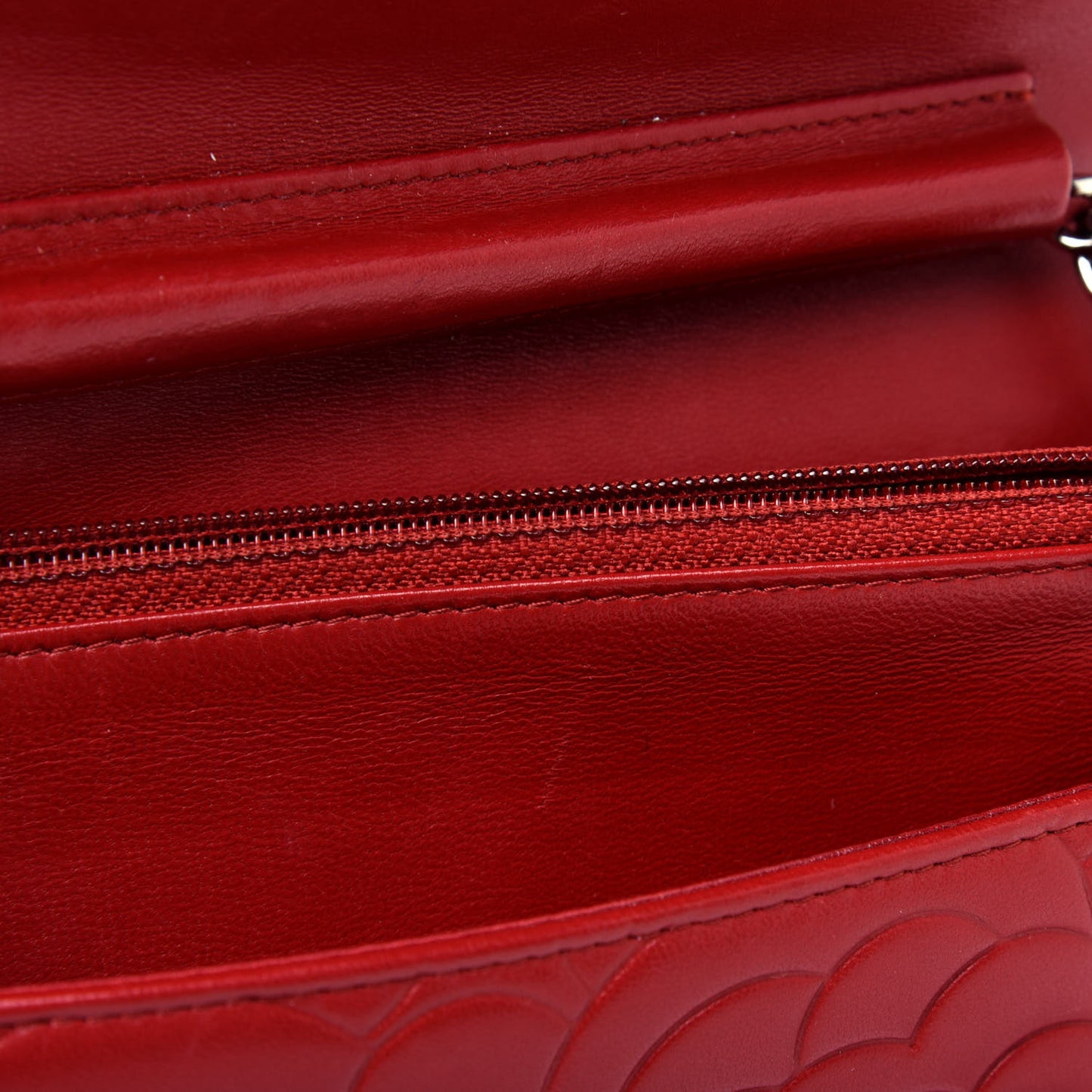 Lambskin Camellia Embossed Wallet On Chain WOC Red