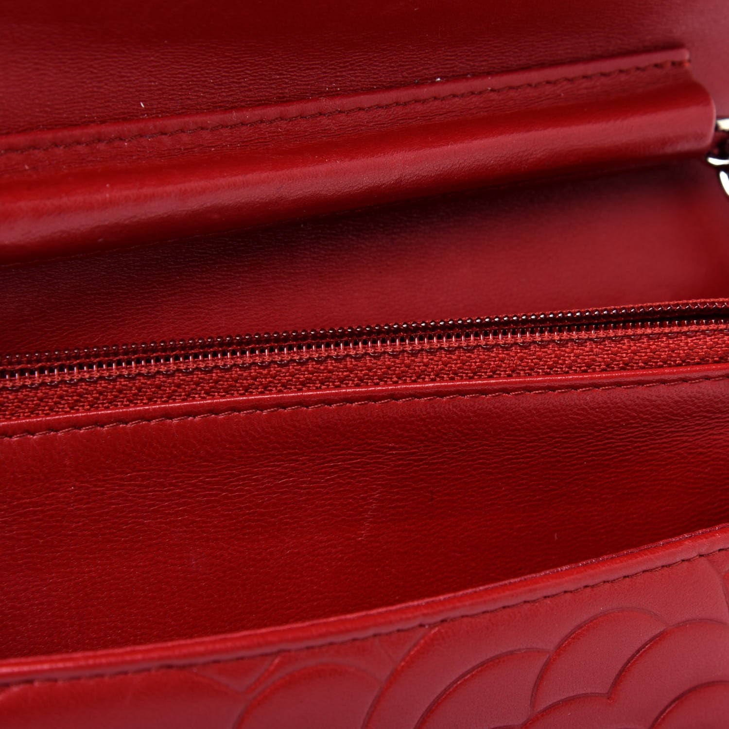 Chanel Lambskin Camellia Embossed Wallet On Chain WOC Red 11 of 21
