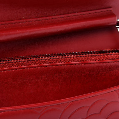 Chanel Lambskin Camellia Embossed Wallet On Chain WOC Red 11 of 21