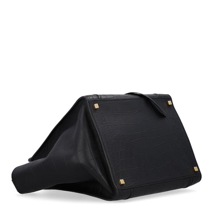 Celine Crocodile Embossed Calfskin Medium Phantom Luggage Black 4 of 10