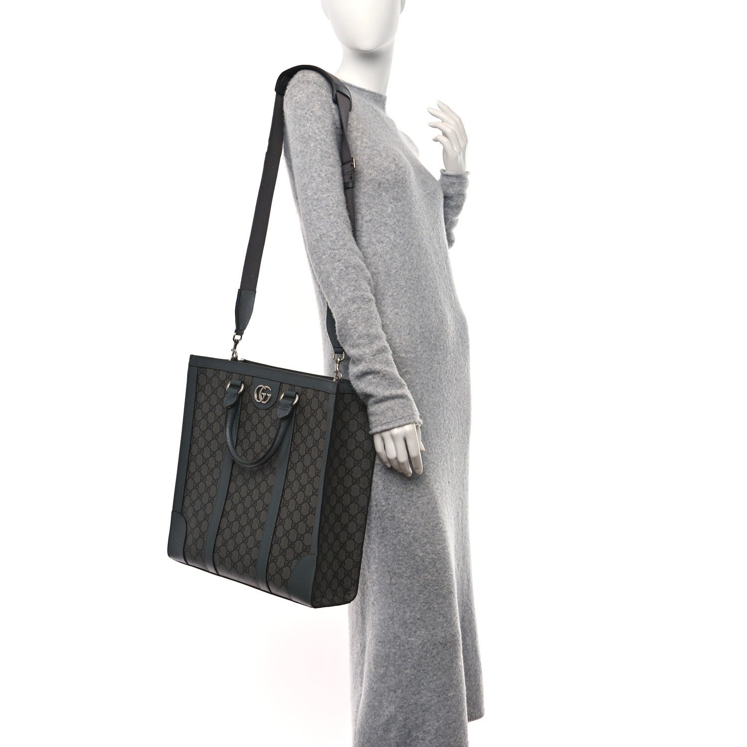 Gucci GG Supreme Monogram Textured Dollar Calfskin Medium Ophidia Tote Grey Black Graphite Grey 2 of 11