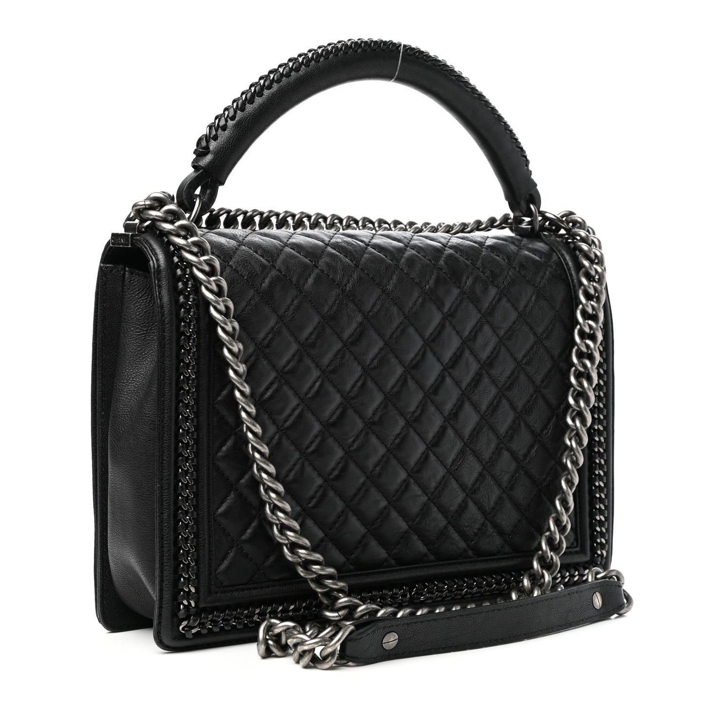 Calfskin Quilted New Medium Boy Top Handle Flap Black