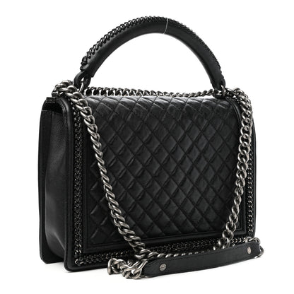 Chanel Calfskin Quilted New Medium Boy Top Handle Flap Black 3 of 10