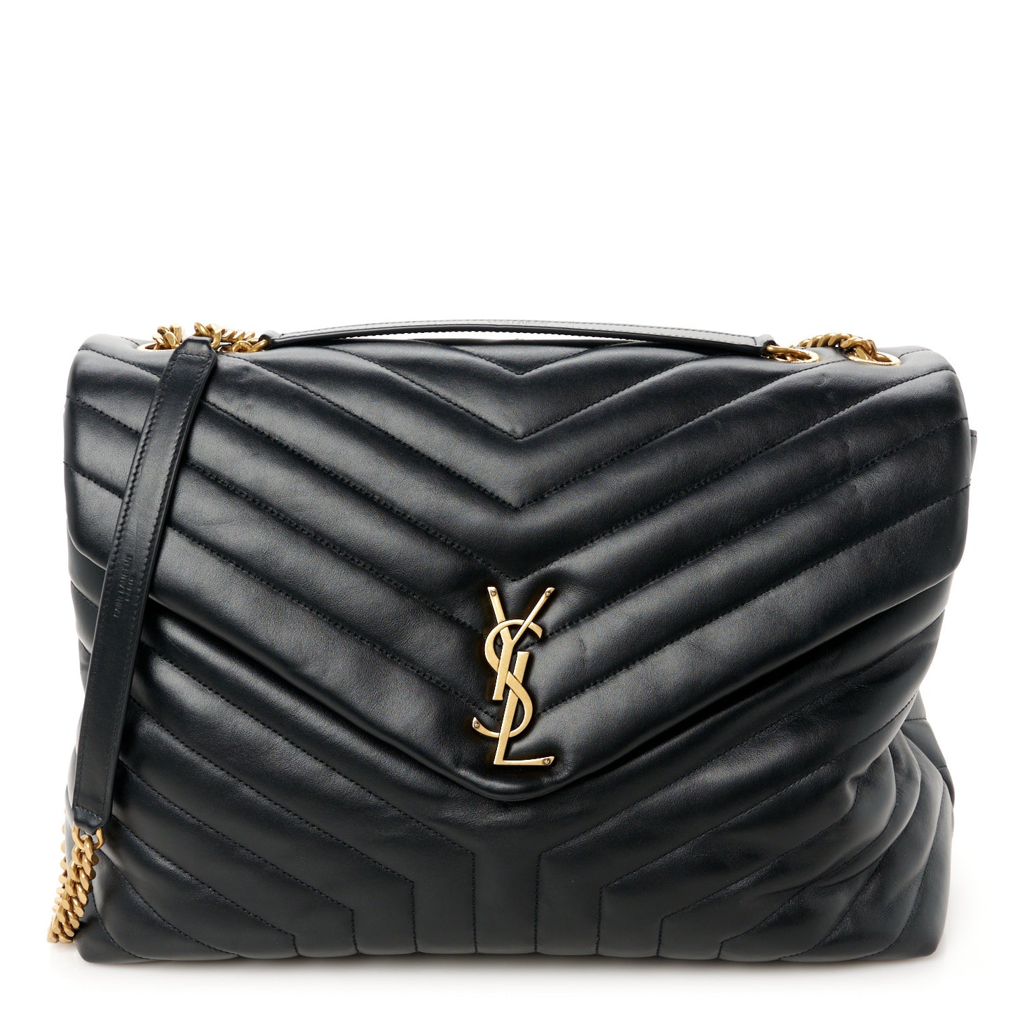 Calfskin Y Quilted Monogram Large Loulou Chain Satchel Black