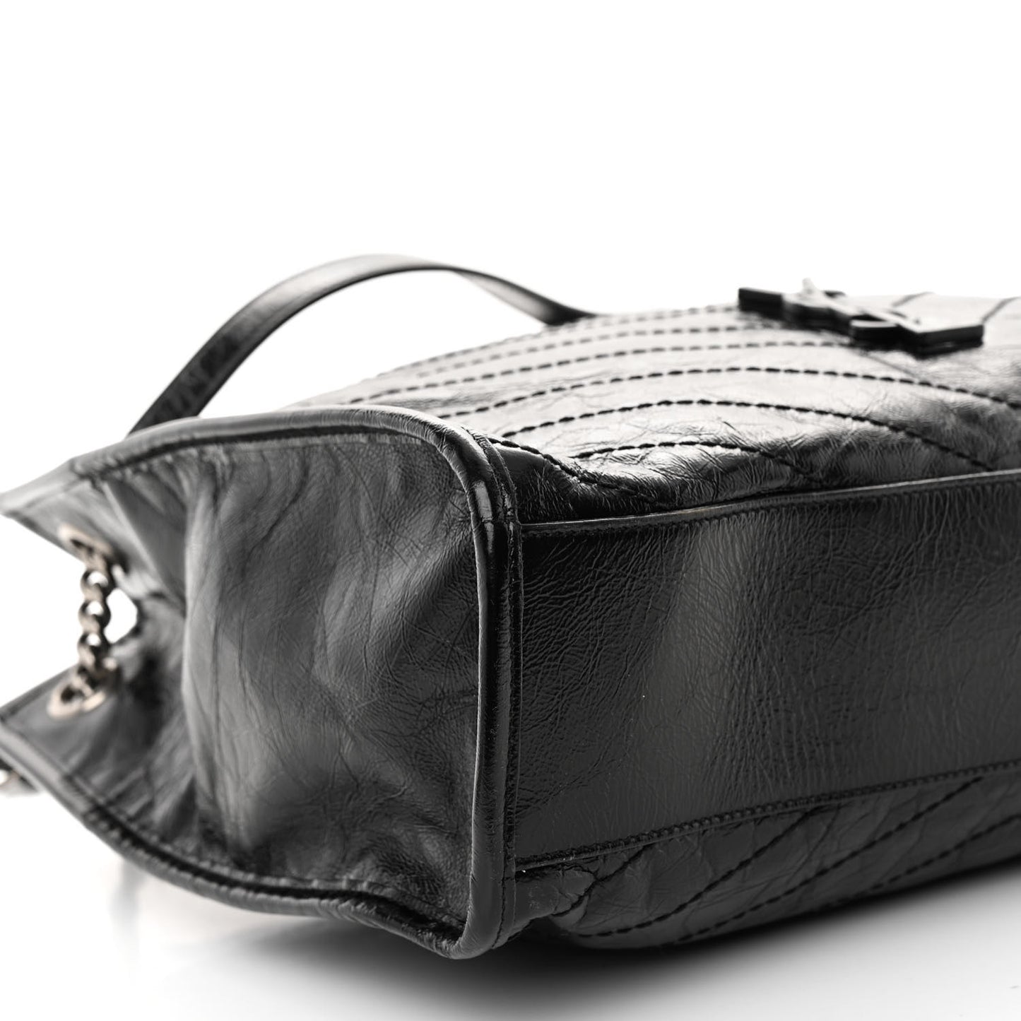 Crinkled Calfskin Matelasse Monogram Medium Niki Shopper Tote Black