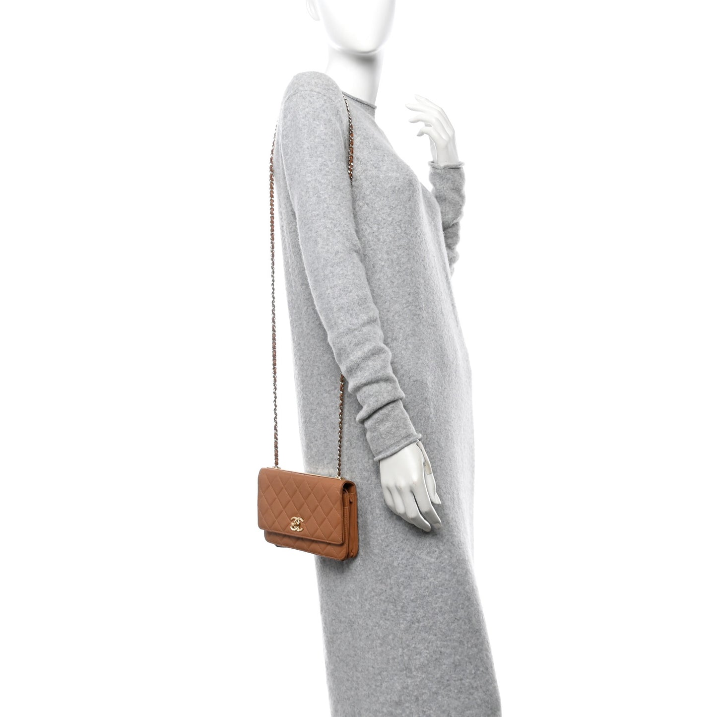 Lambskin Quilted Trendy CC Wallet On Chain WOC Camel