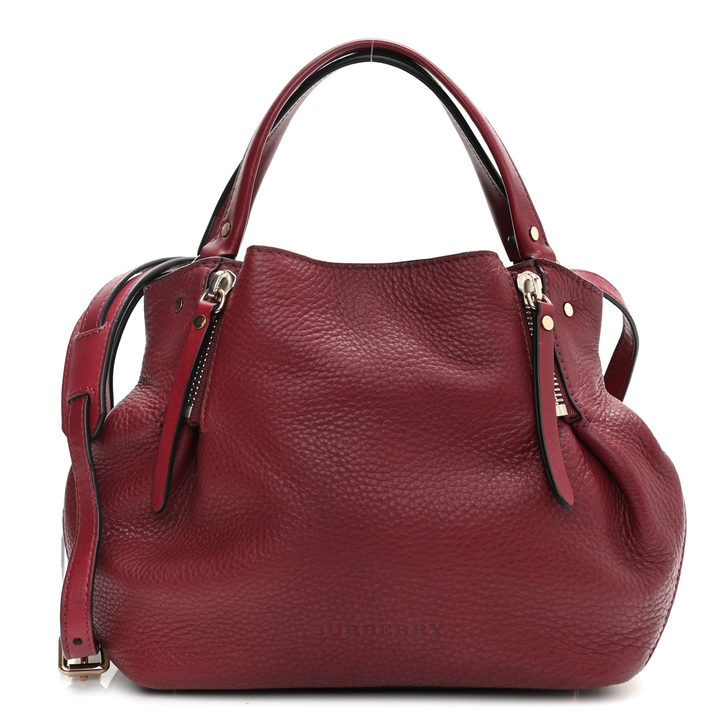 Burberry Grainy Calfskin House Check Medium Maidstone Burgundy Red 1 of 10