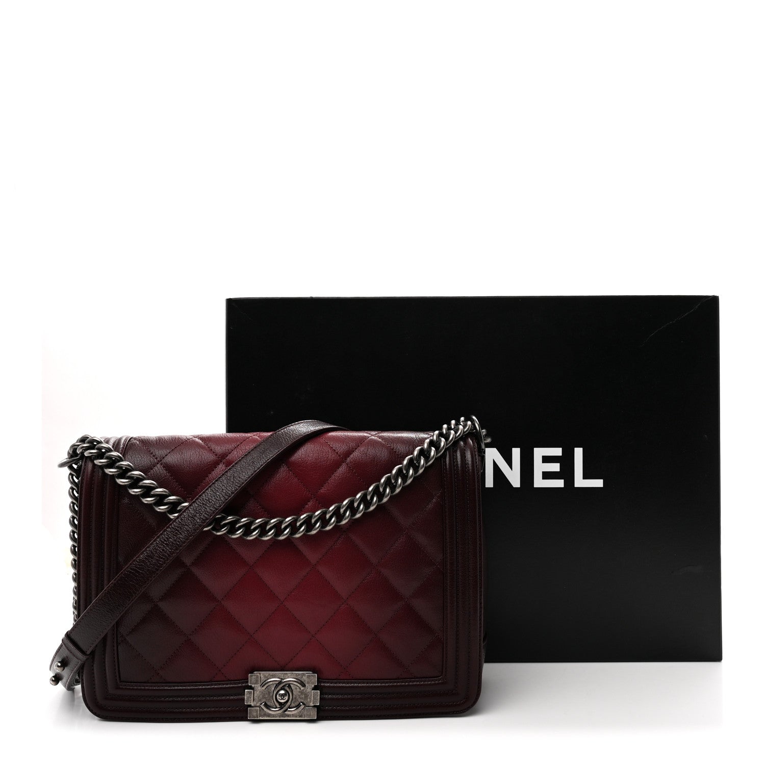 Chanel Goatskin Ombre Faded Quilted New Medium Boy Flap Burgundy 10 of 10