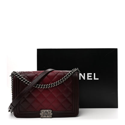 Chanel Goatskin Ombre Faded Quilted New Medium Boy Flap Burgundy 10 of 10