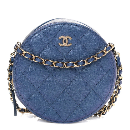 Chanel Iridescent Caviar Quilted Round Clutch With Chain Blue 1 of 11