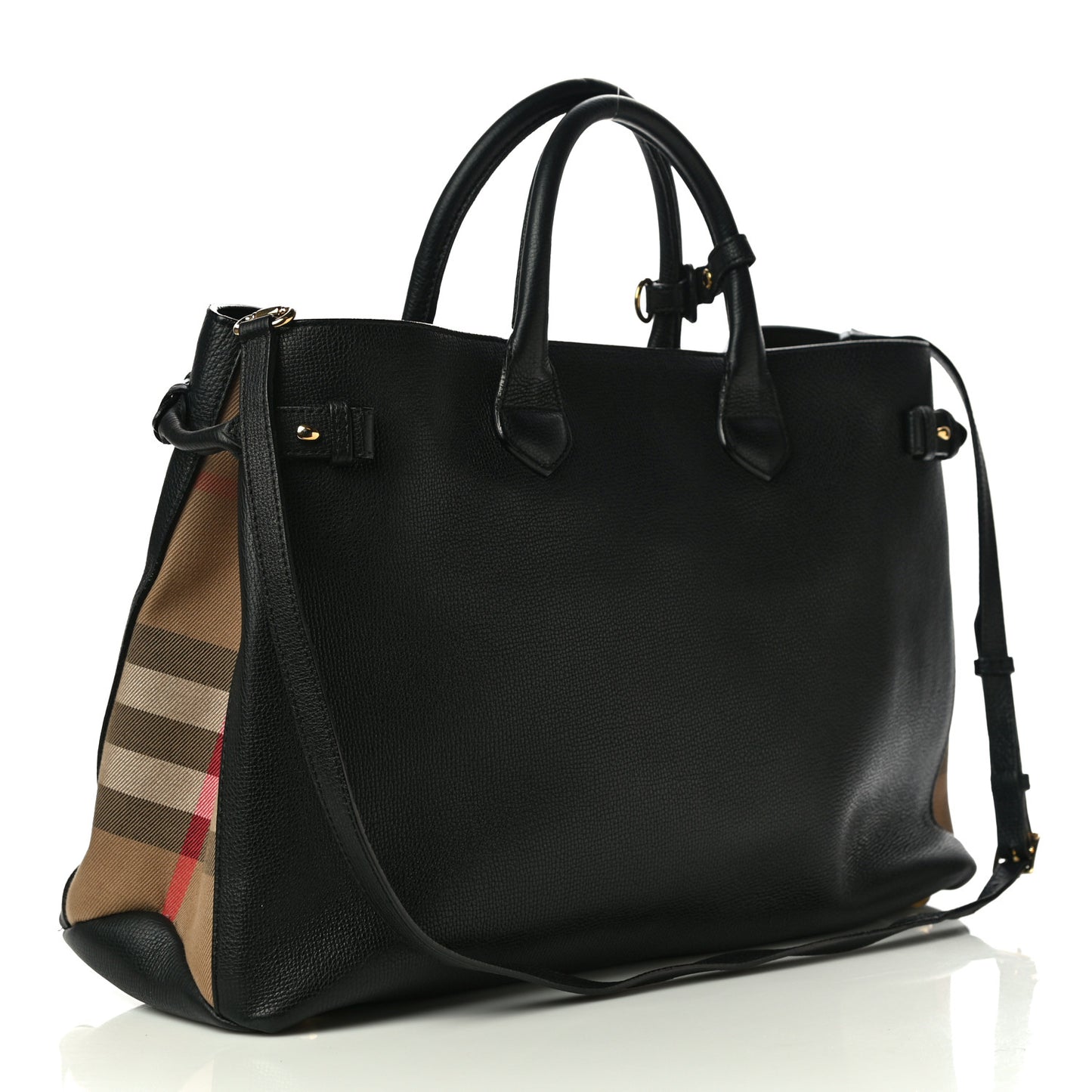 Grainy Calfskin House Check Large Banner Tote Black