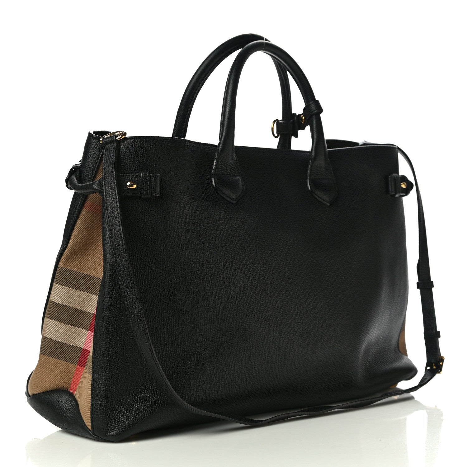 Burberry Grainy Calfskin House Check Large Banner Tote Black 3 of 14