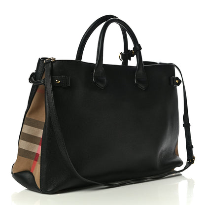 Burberry Grainy Calfskin House Check Large Banner Tote Black 3 of 14