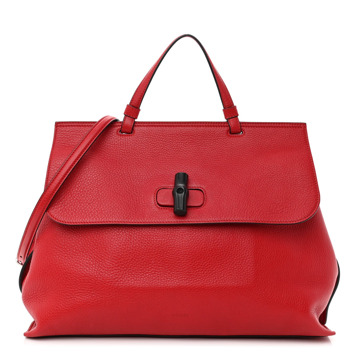 Gucci Pebbled Calfskin Large Bamboo Daily Top Handle Bag Red 1 of 11