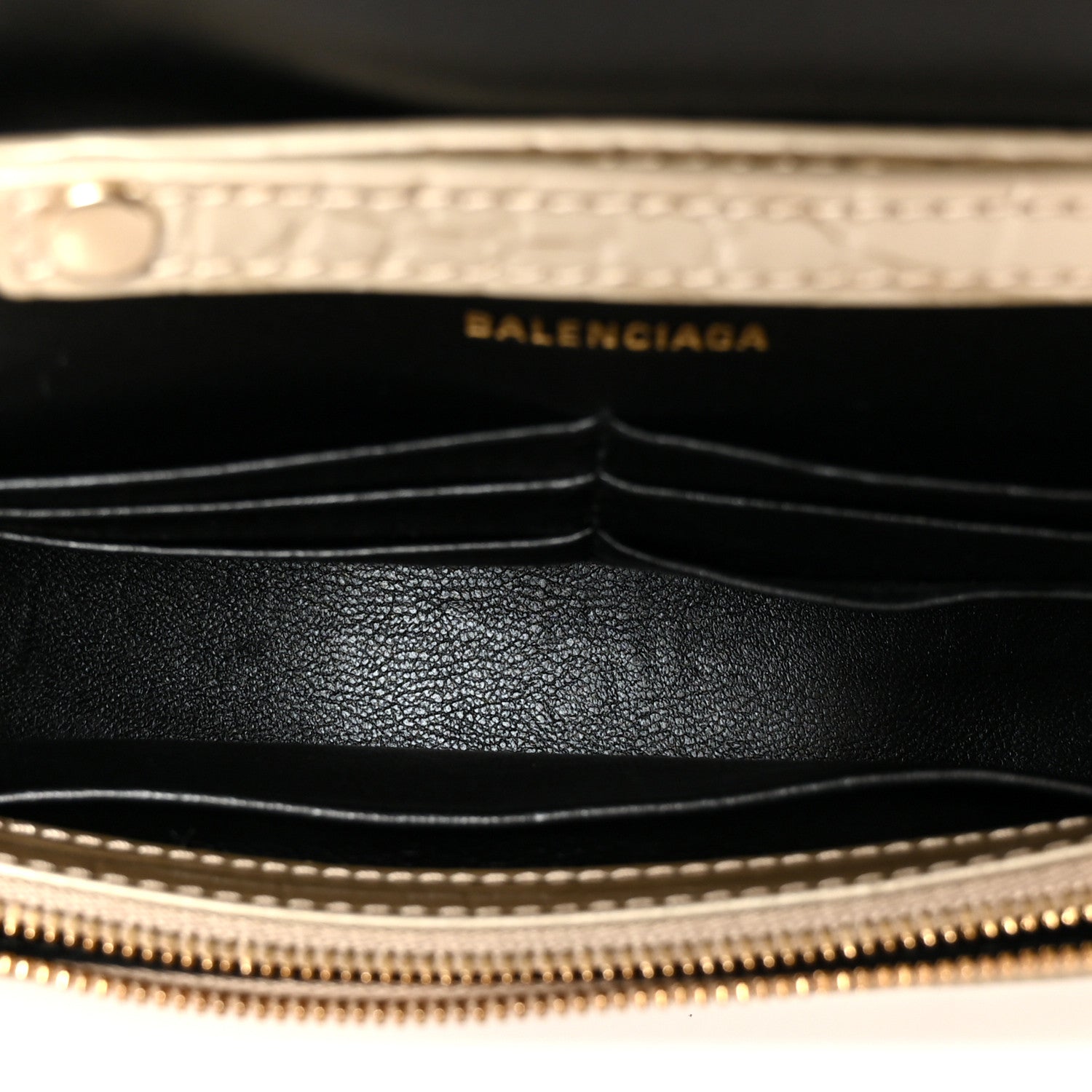 Balenciaga Metallic Calfskin Crocodile Embossed Hourglass Chain Bag Gold 4 of 10