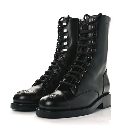 Chanel Calfskin Lace Up Combat Boots 36 Black 3 of 7