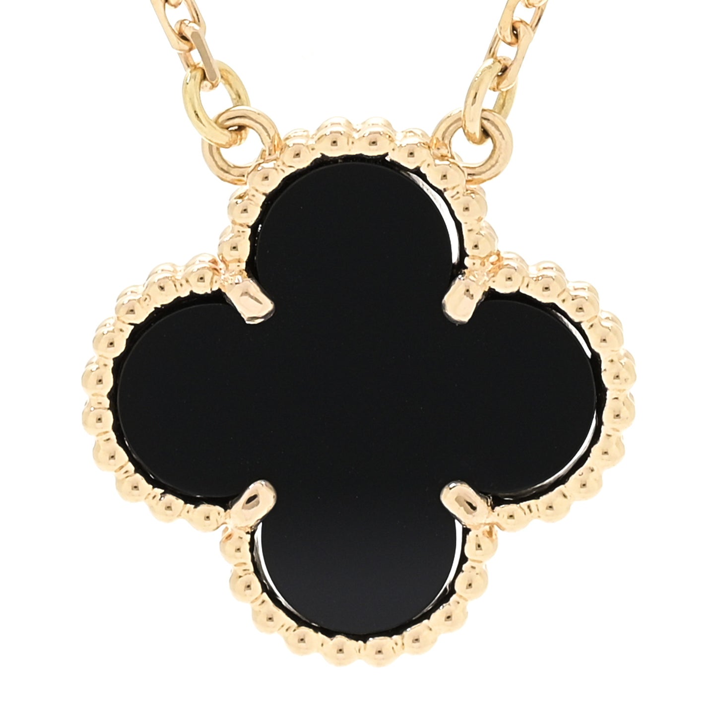 18K Yellow Gold Black Onyx Vintage Alhambra Pendant Necklace