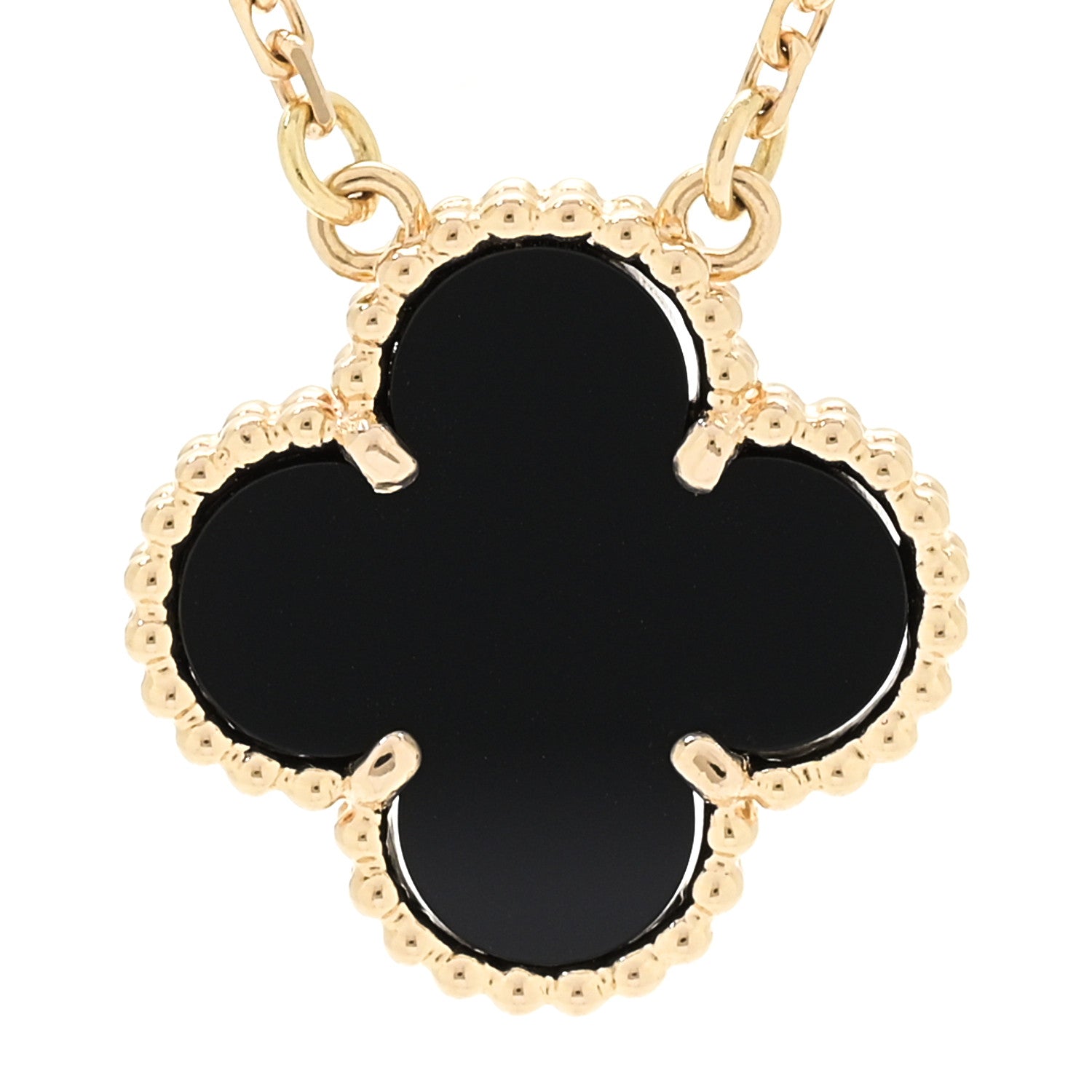 Van Cleef & Arpels 18K Yellow Gold Black Onyx Vintage Alhambra Pendant Necklace 4 of 6