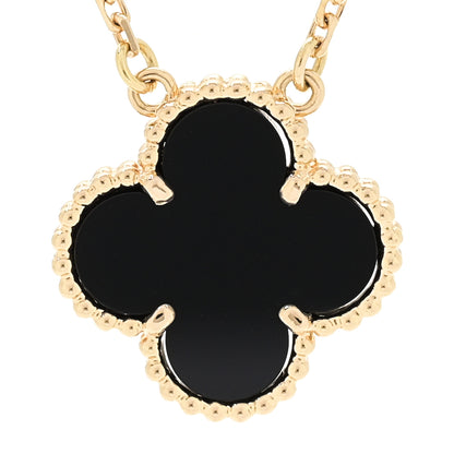 Van Cleef & Arpels 18K Yellow Gold Black Onyx Vintage Alhambra Pendant Necklace 4 of 6