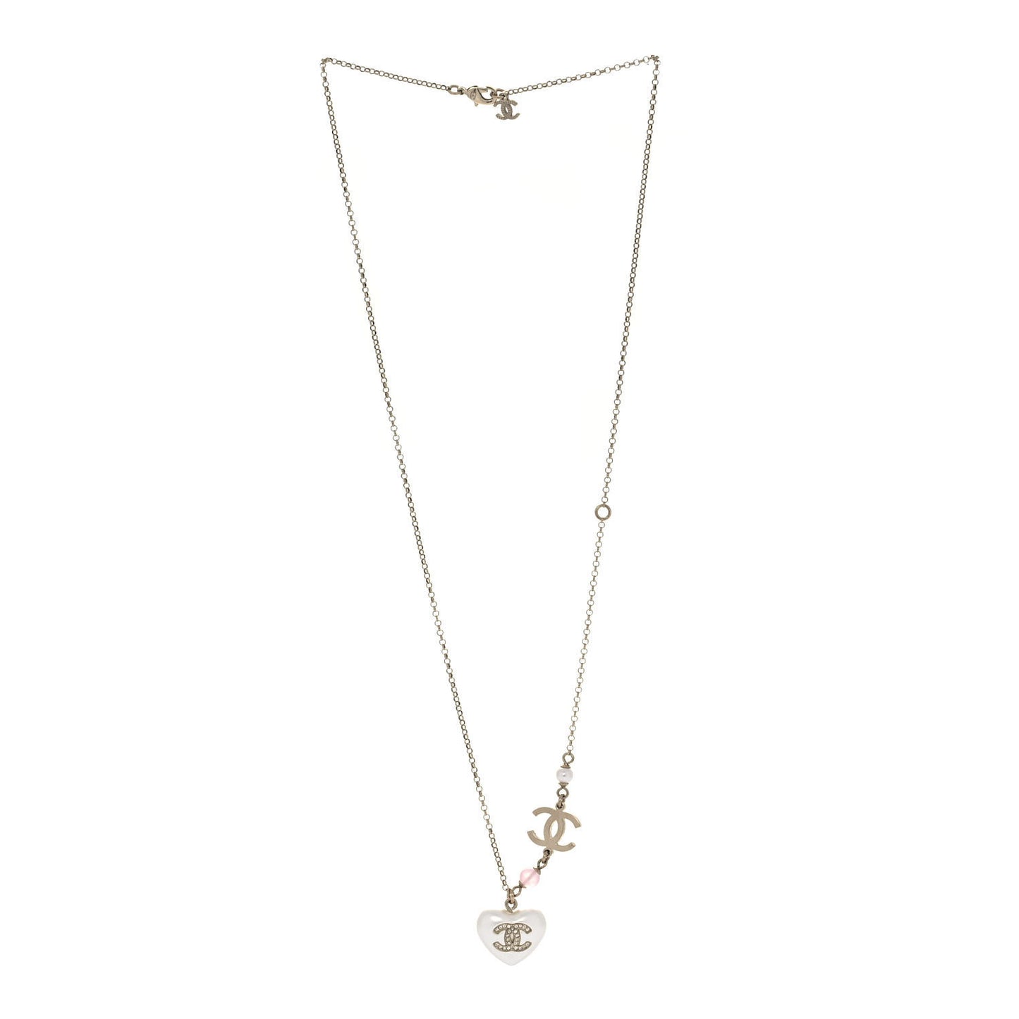 Resin Crystal CC Heart Necklace Pearly White Gold