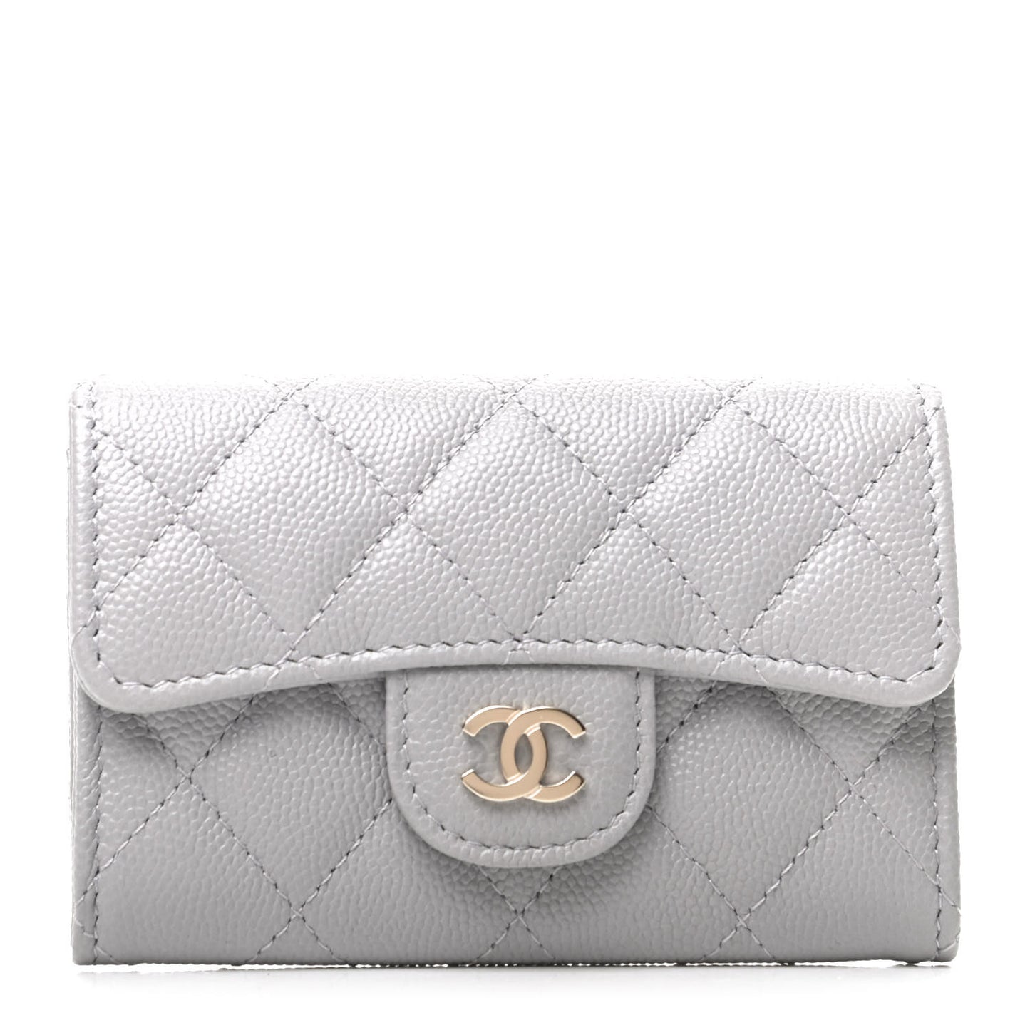 Caviar Quilted Flap Card Holder Wallet Grey