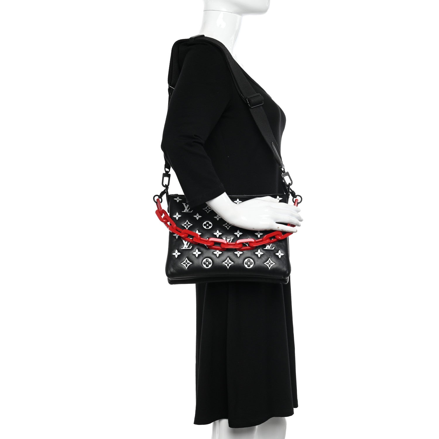 Louis Vuitton Lambskin Embossed Monogram Coussin PM Black White 2 of 9