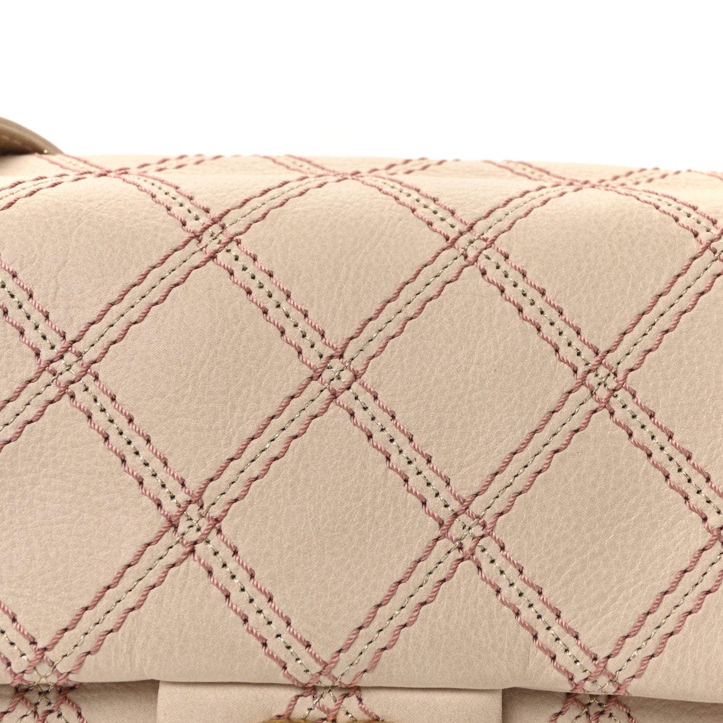 Calfskin Triple Stitch Medium Flap Pink