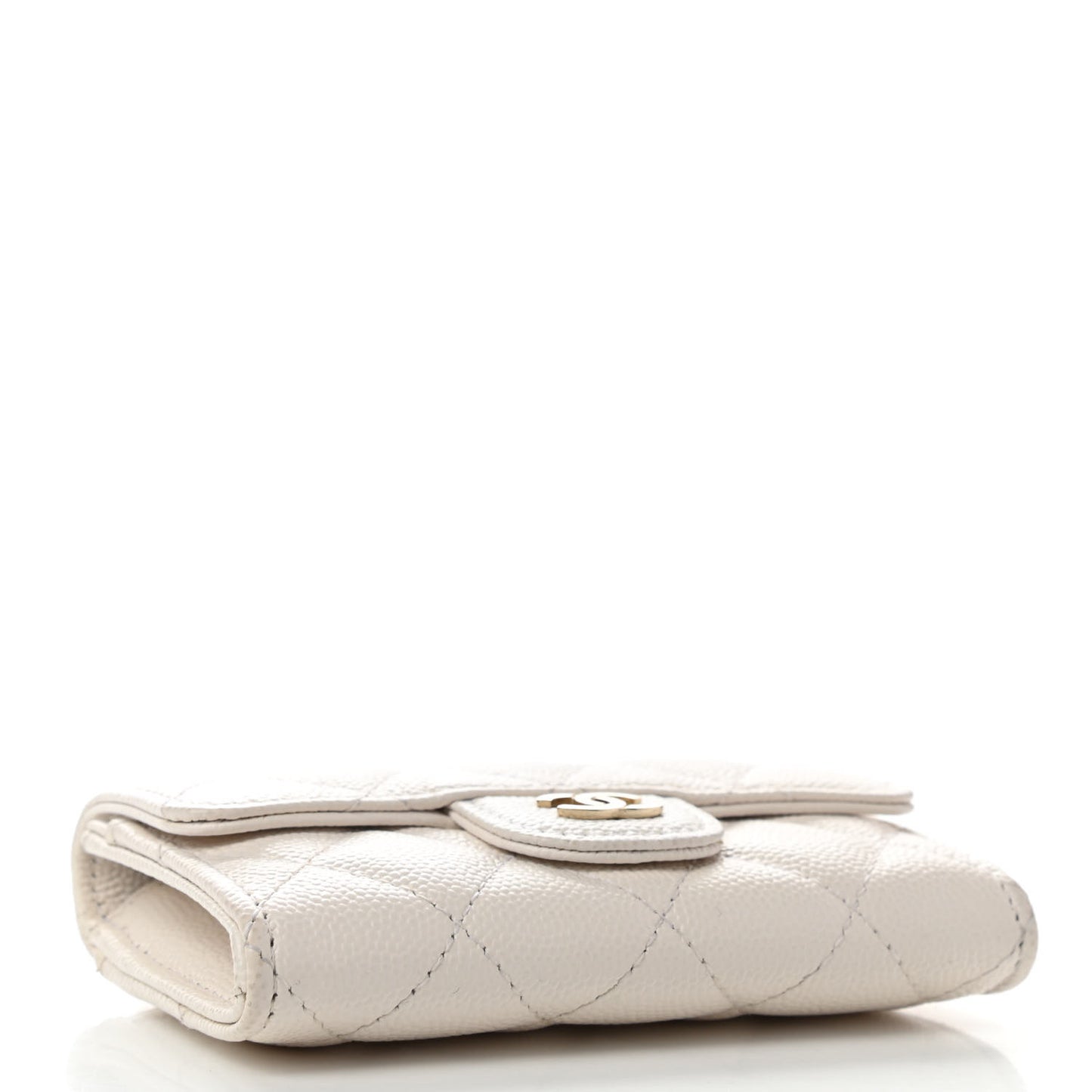 Caviar Quilted Flap Card Holder Wallet White
