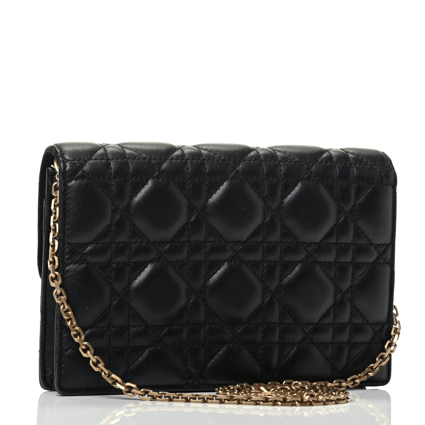 Lambskin Cannage Dioraddict Wallet on Chain Clutch Black