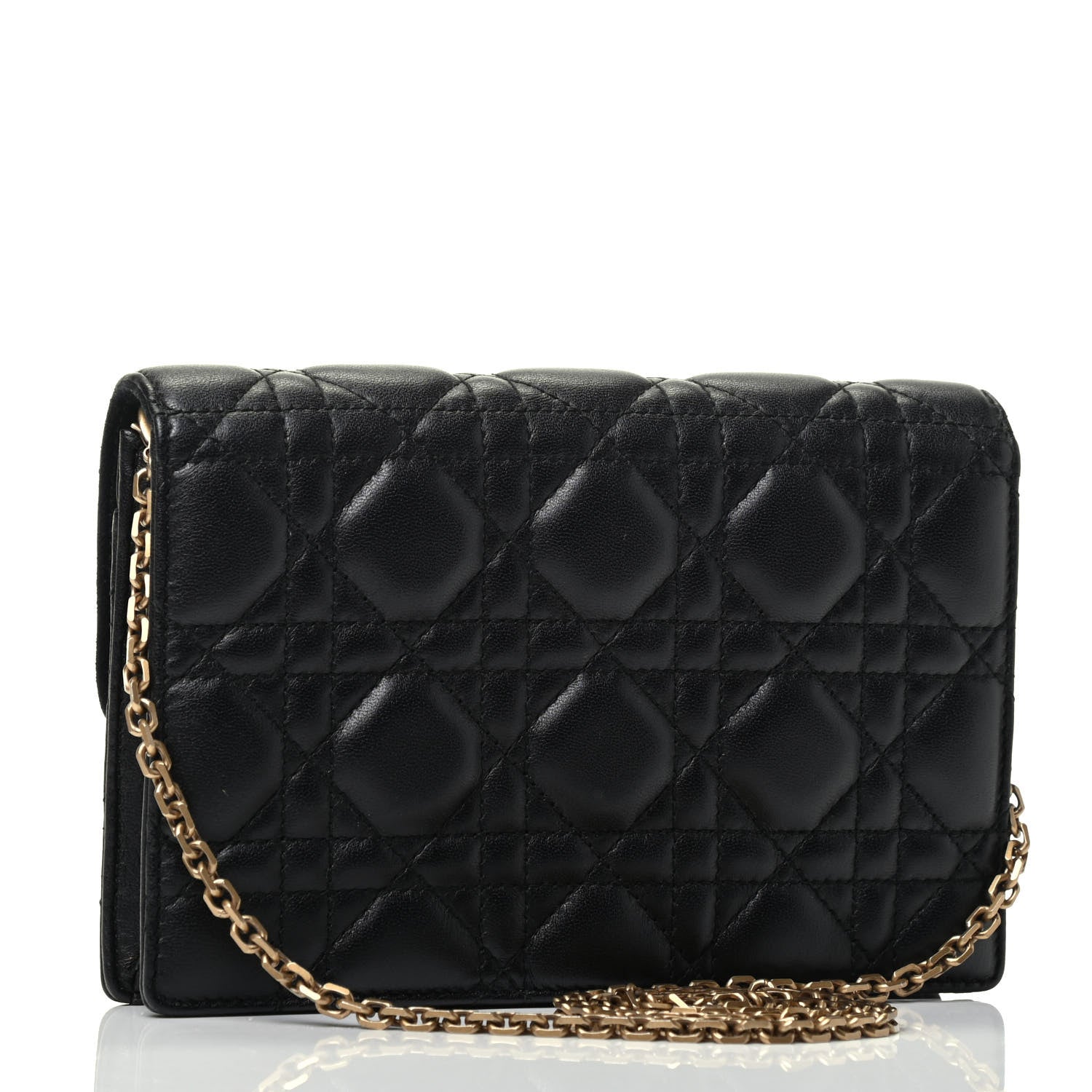 Christian Dior Lambskin Cannage Dioraddict Wallet on Chain Clutch Black 2 of 4
