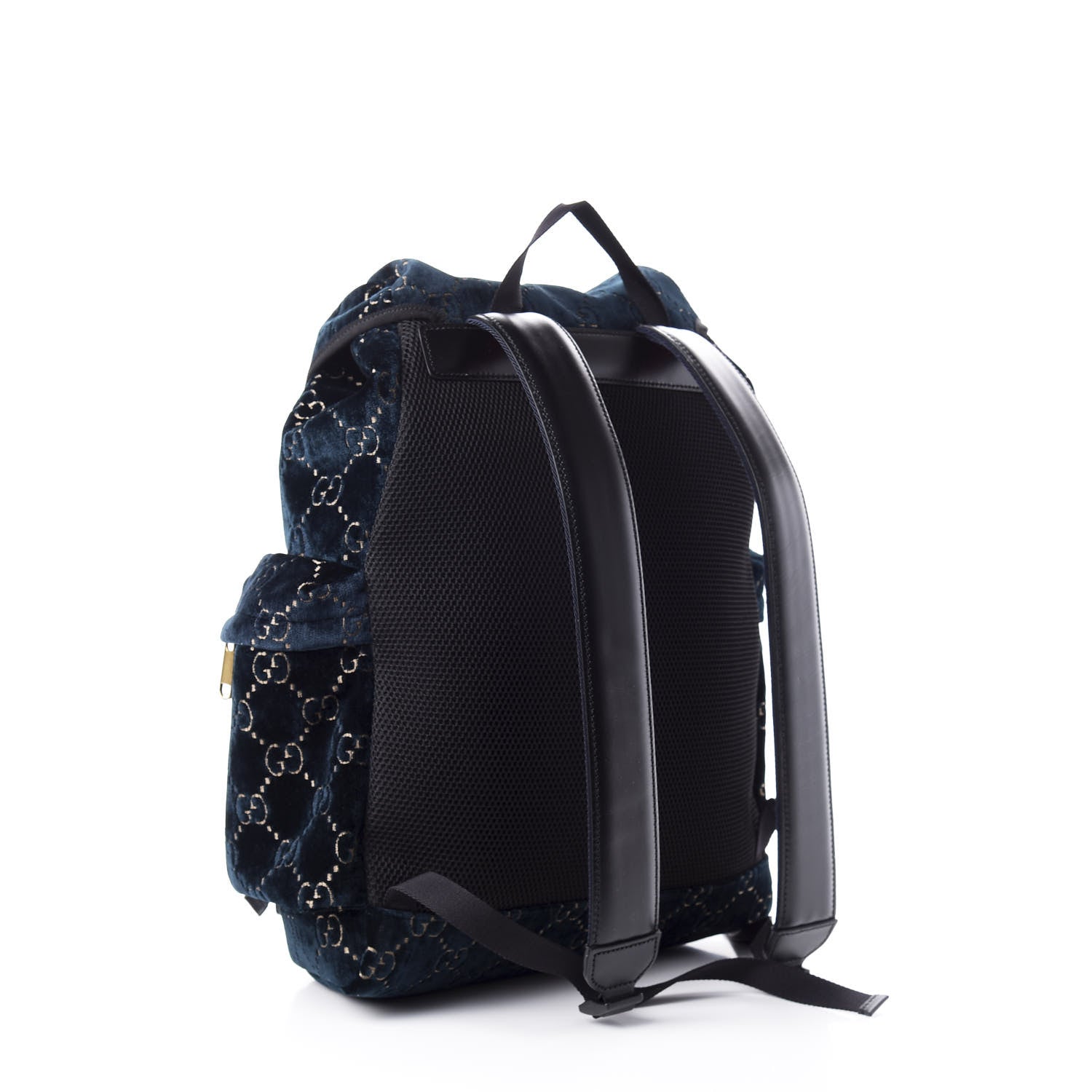 Gucci Velvet GG Monogram Web Medium Double Buckle Backpack Blue Beige Black 2 of 9