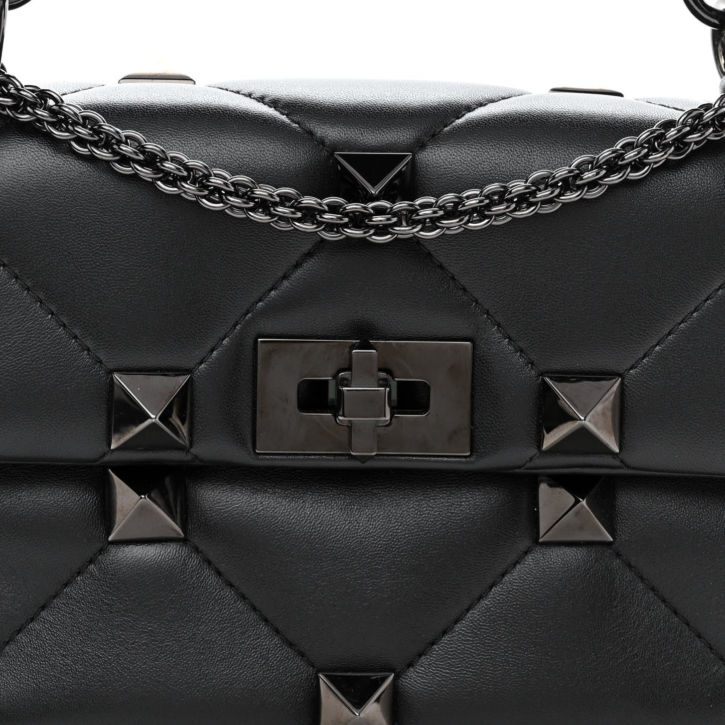 Nappa Monochrome Medium Roman Stud Shoulder Bag Black