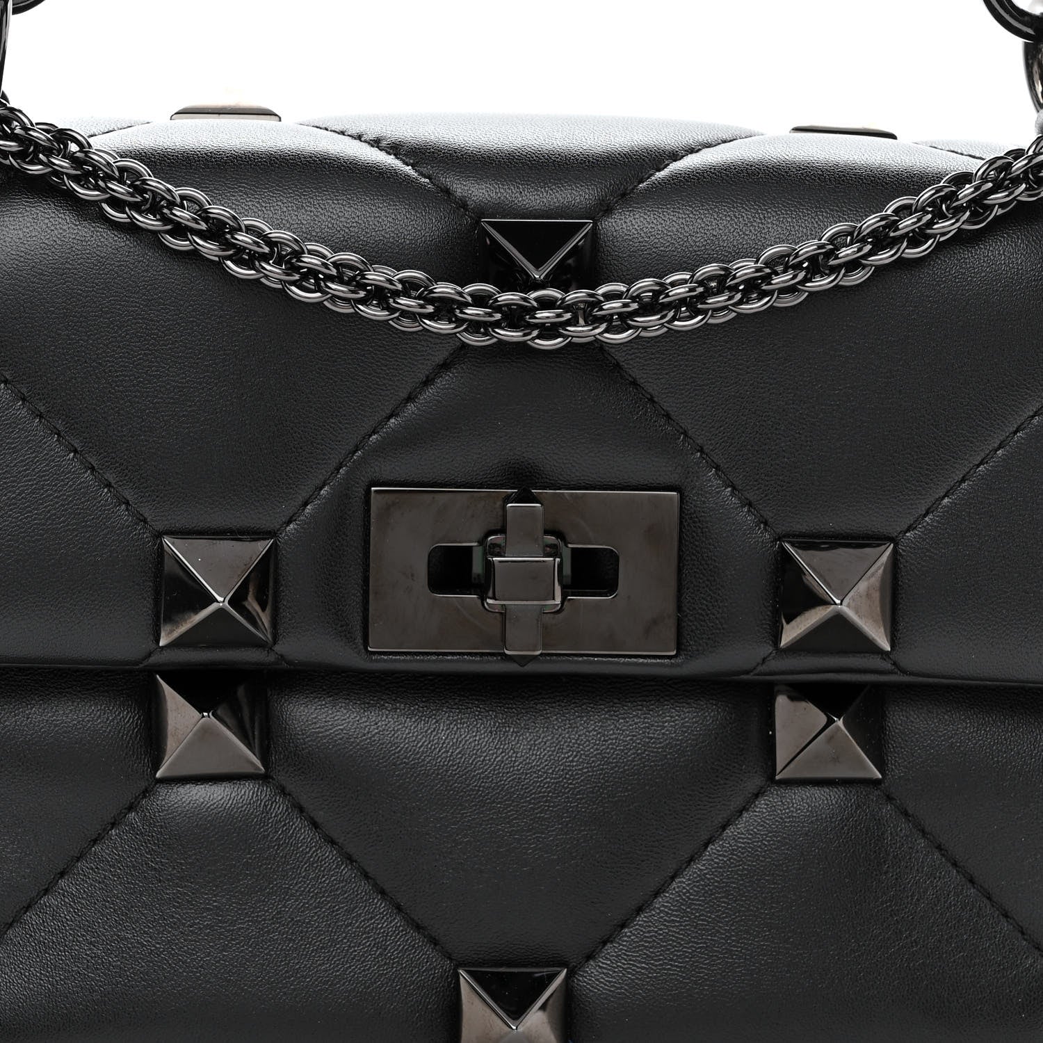 Valentino Garavani Nappa Monochrome Medium Roman Stud Shoulder Bag Black 7 of 9