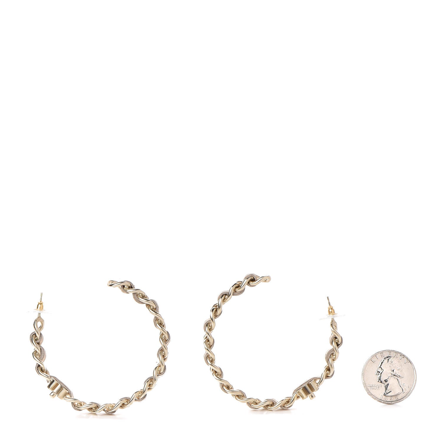 Chanel Metal Lambskin CC Turnlock Chain Hoop Earrings Matte Gold 2 of 5