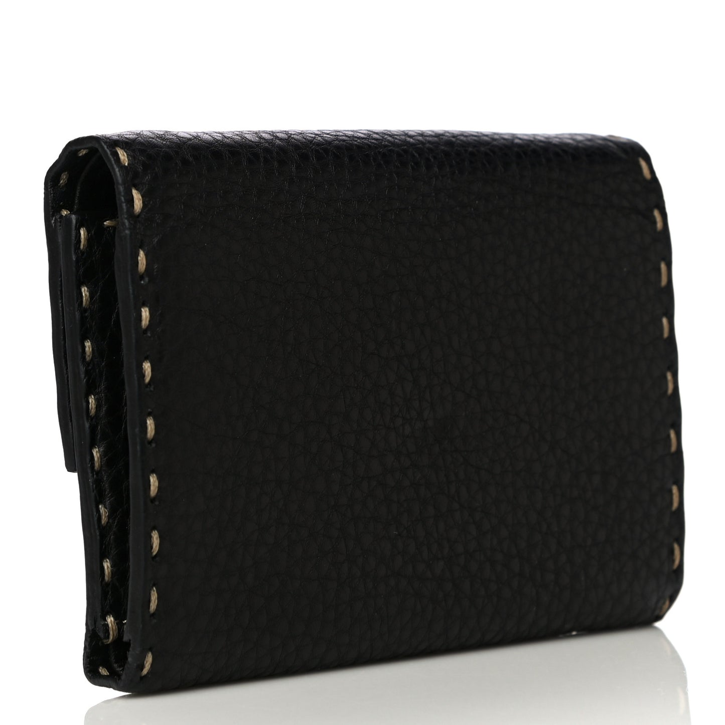 Calfskin Romano Selleria Tri-Fold Wallet Black