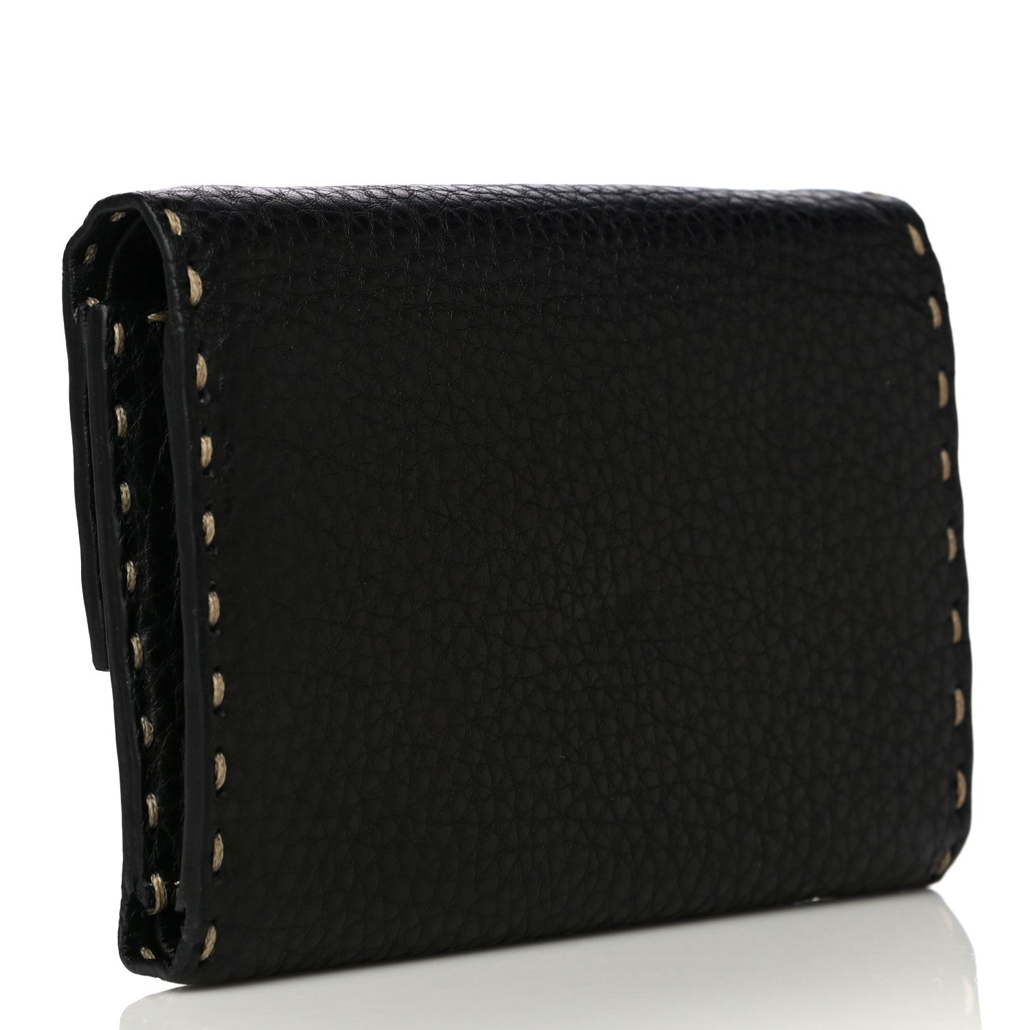 Fendi Calfskin Romano Selleria Tri-Fold Wallet Black 3 of 17