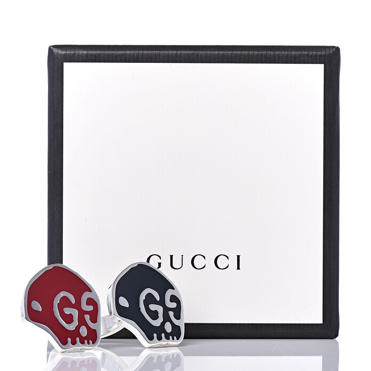 Gucci Sterling Silver Enamel GucciGhost Hamlet Skull Double Ring 61 9.5 Black Red 8 of 8