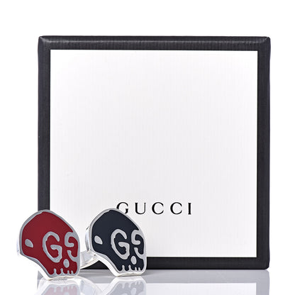 Gucci Sterling Silver Enamel GucciGhost Hamlet Skull Double Ring 61 9.5 Black Red 8 of 8
