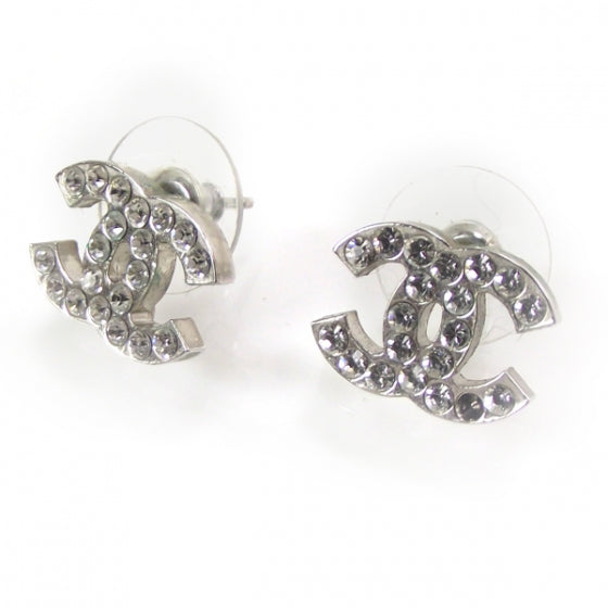Crystal CC Logo Earrings Silver