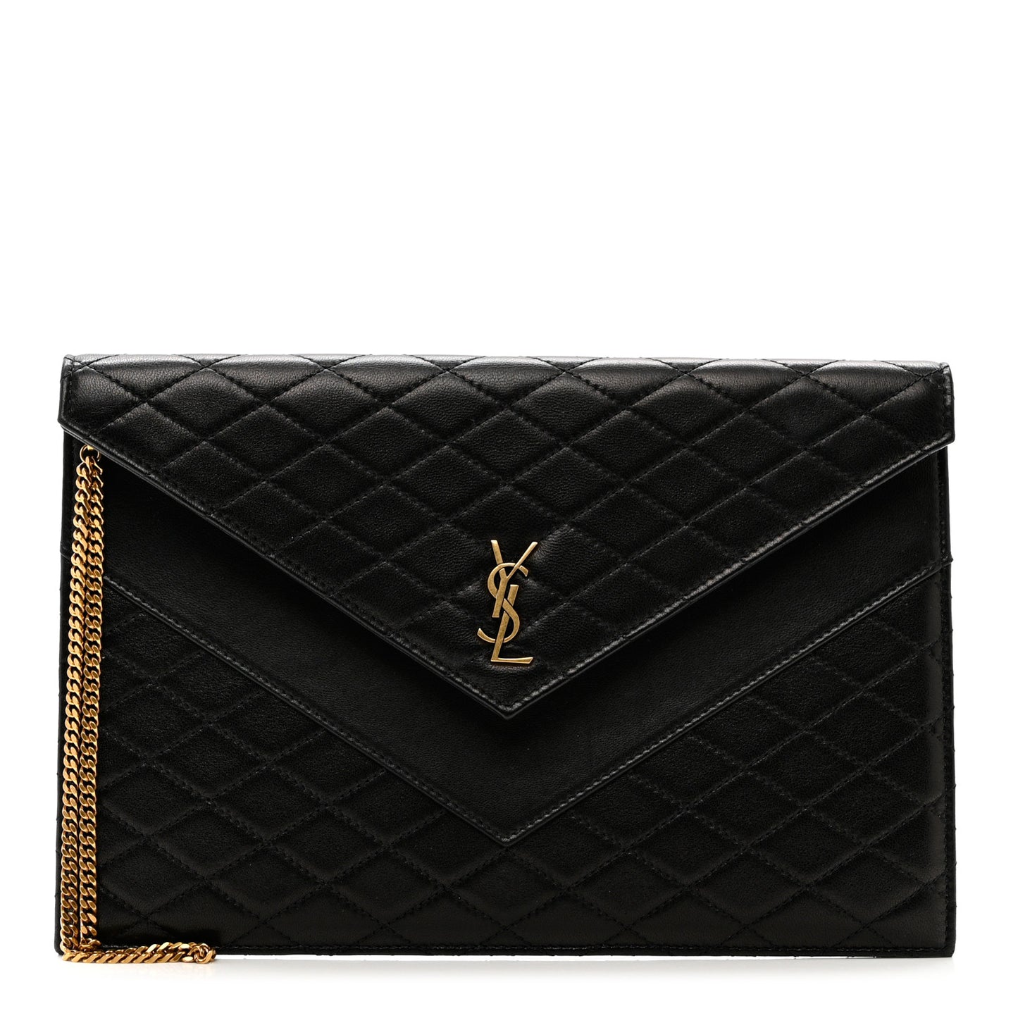 Lambskin Quilted Double Flap Chain Pouch Black