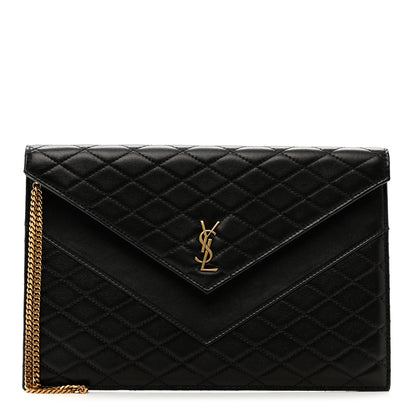 Saint Laurent Lambskin Quilted Double Flap Chain Pouch Black 1 of 7