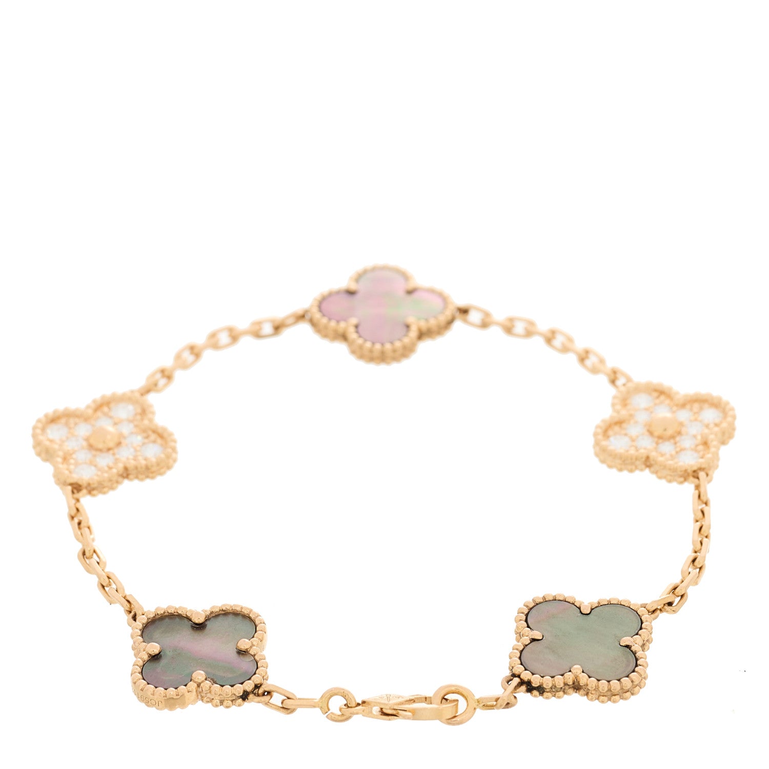 Van Cleef & Arpels 18K Rose Gold Diamond Gray Mother of Pearl 5 Motifs Vintage Alhambra Bracelet 2 of 4