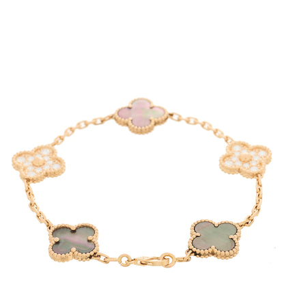 Van Cleef & Arpels 18K Rose Gold Diamond Gray Mother of Pearl 5 Motifs Vintage Alhambra Bracelet 2 of 4