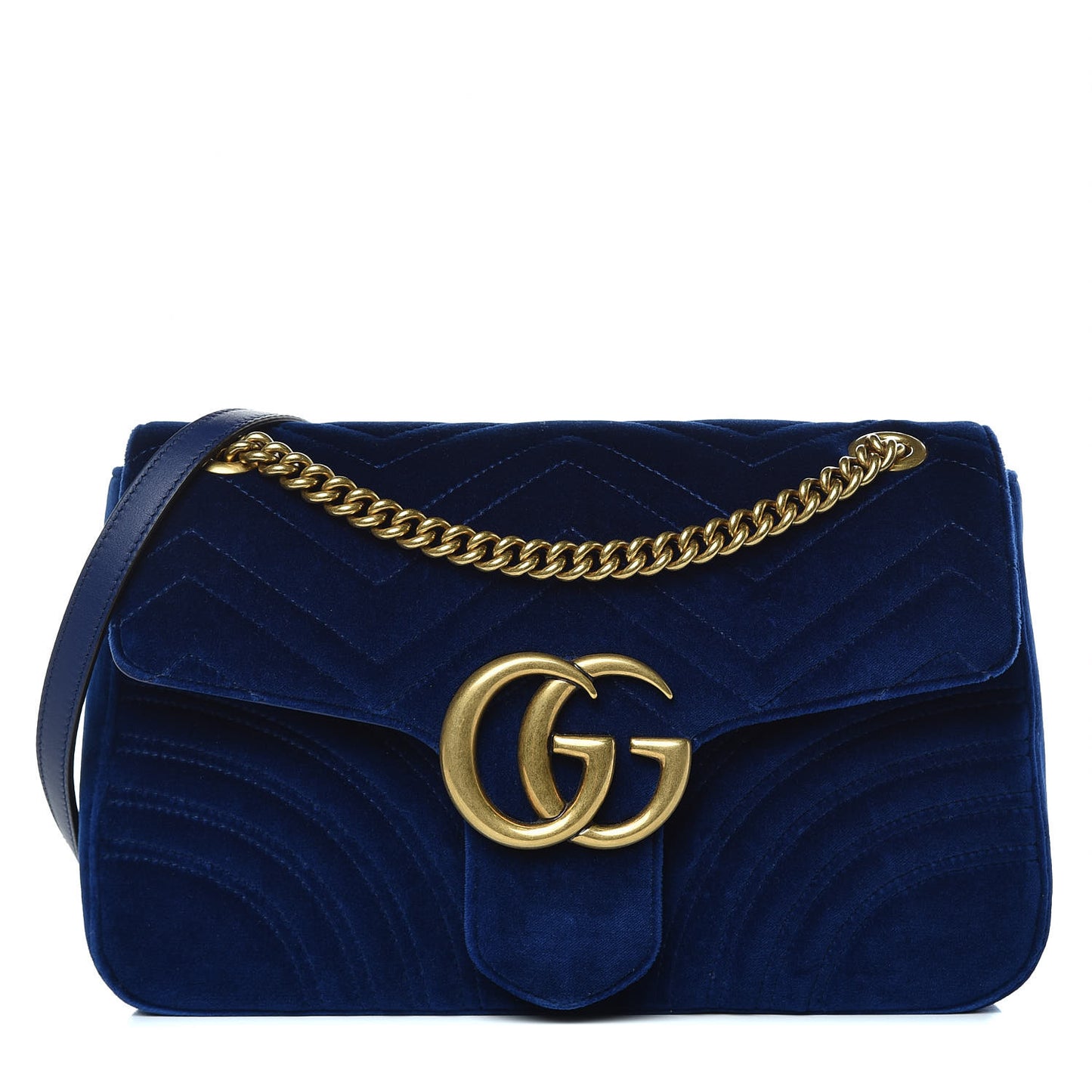 Velvet Matelasse Medium GG Marmont Shoulder Bag Cobalt Blue