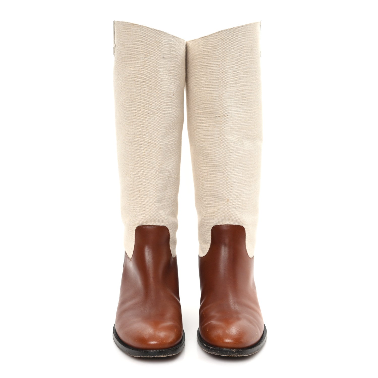 Louis Vuitton Canvas Calfskin Heritage Flat High Boots 38 Beige Brown 3 of 9
