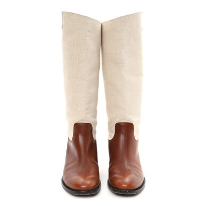 Louis Vuitton Canvas Calfskin Heritage Flat High Boots 38 Beige Brown 3 of 9