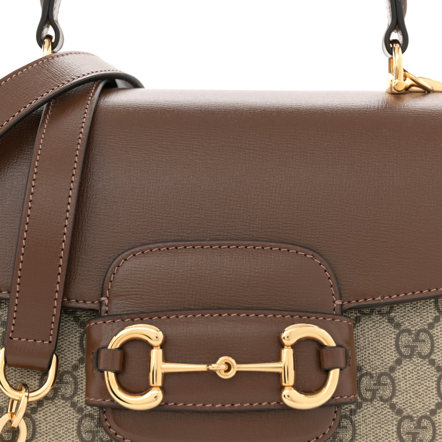 GG Supreme Monogram Calfskin Medium Horsebit 1955 Top Handle Bag Beige Ebony Brown Sugar