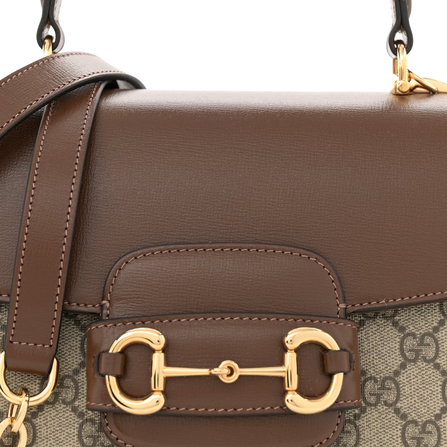 Gucci GG Supreme Monogram Calfskin Medium Horsebit 1955 Top Handle Bag Beige Ebony Brown Sugar 7 of 9