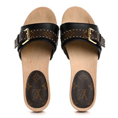 Louis Vuitton Calfskin Monogram Cottage Mules 37 Black 2 of 10